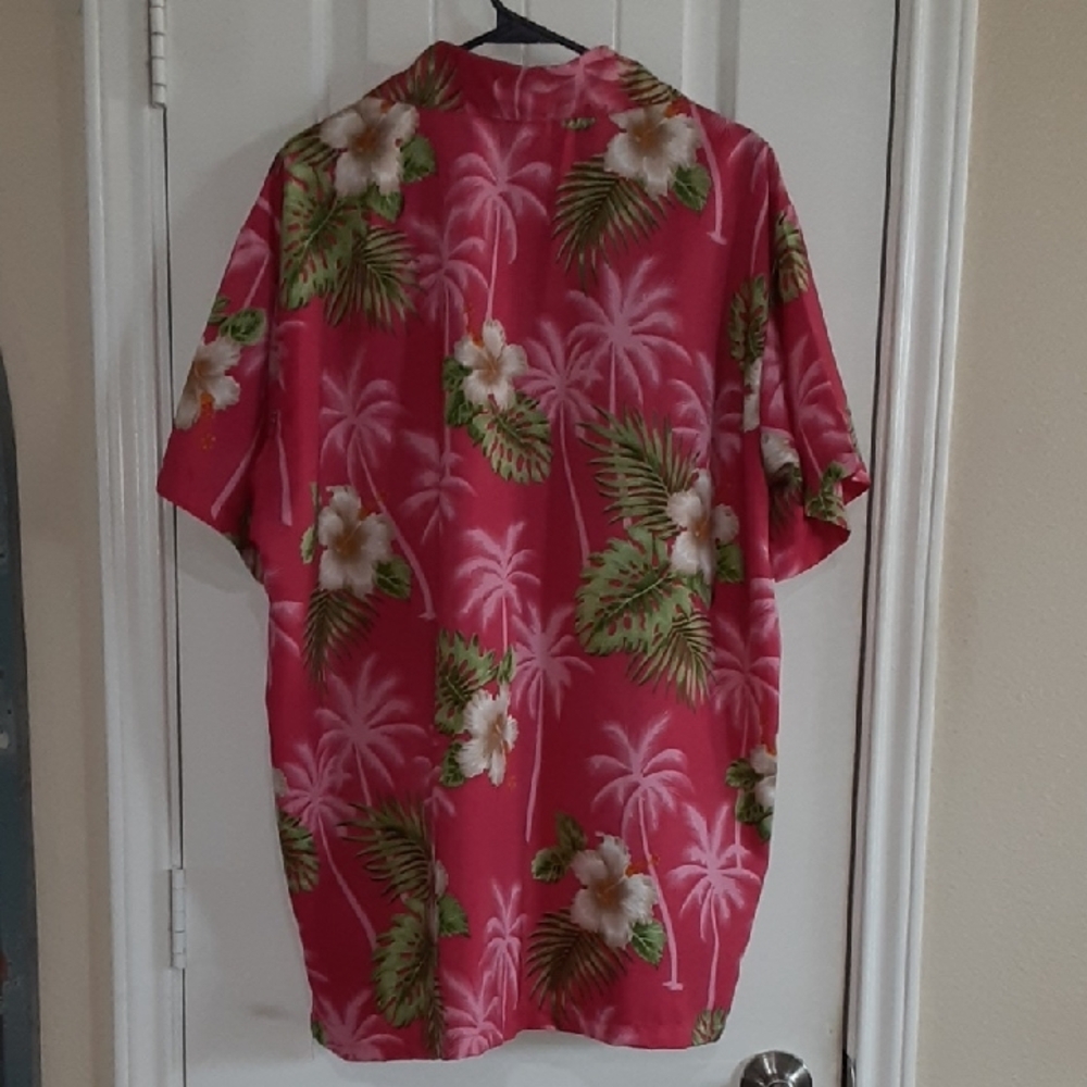 V.H.O Vibrant Red Hawaiian Shirt Men's XL Hibiscus Palm Tree 100% Terivoile - Picture 2 of 5